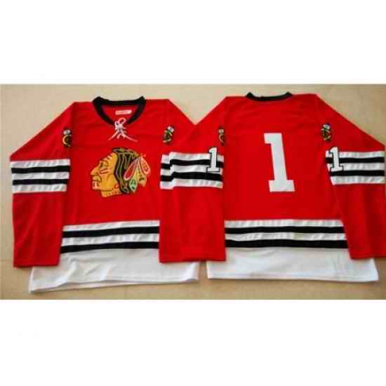 Chicago Blackhawks #1 Glenn Hall Red Mitchell And Ness 1960-61 Stitched NHL Jersey